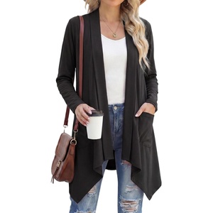 image:imageGRECERELLE Womens Long Sleeve Lightweight Cardigan Casual Open Front Draped Asymmetric Hem Cardigans with PocketsAblack