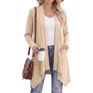 image:imageGRECERELLE Womens Long Sleeve Lightweight Cardigan Casual Open Front Draped Asymmetric Hem Cardigans with PocketsApricot