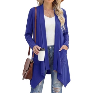 image:imageGRECERELLE Womens Long Sleeve Lightweight Cardigan Casual Open Front Draped Asymmetric Hem Cardigans with PocketsRoyal Blue