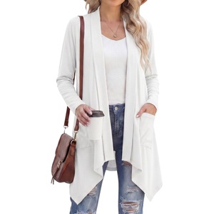 image:imageGRECERELLE Womens Long Sleeve Lightweight Cardigan Casual Open Front Draped Asymmetric Hem Cardigans with PocketsWhite