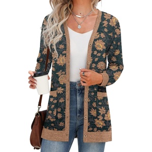 image:imageGRECERELLE Womens Long Sleeve Open Front Cardigan Button Down Ribbed Lightweight Knit Outerwear with PocketAster Green