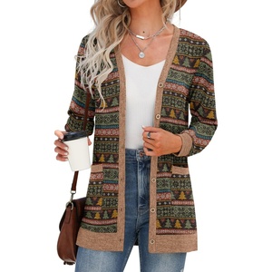 image:imageGRECERELLE Womens Long Sleeve Open Front Cardigan Button Down Ribbed Lightweight Knit Outerwear with PocketChristmas Tree Green
