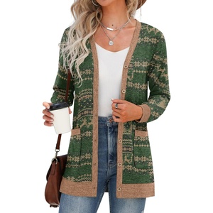image:imageGRECERELLE Womens Long Sleeve Open Front Cardigan Button Down Ribbed Lightweight Knit Outerwear with PocketElk Green