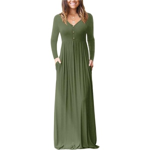 image:imageGRECERELLE Womens Long Sleeve V Neck Casual Button Maxi Dress 2025 with PocketsArmy Green