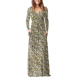 image:imageGRECERELLE Womens Long Sleeve V Neck Casual Button Maxi Dress 2025 with PocketsBlack Yellow