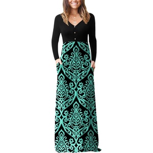 image:imageGRECERELLE Womens Long Sleeve V Neck Casual Button Maxi Dress 2025 with PocketsBoho Blue Green