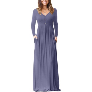 image:imageGRECERELLE Womens Long Sleeve V Neck Casual Button Maxi Dress 2025 with PocketsPurple Gray