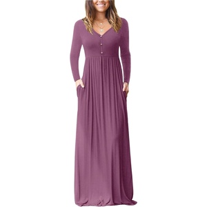 image:imageGRECERELLE Womens Long Sleeve V Neck Casual Button Maxi Dress 2025 with PocketsRed Gray