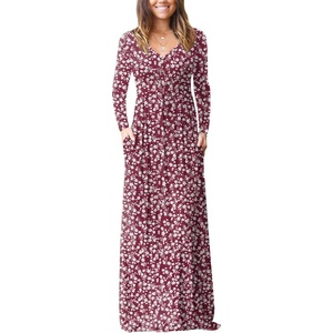 image:imageGRECERELLE Womens Long Sleeve V Neck Casual Button Maxi Dress 2025 with PocketsRed Sunflower