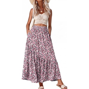 image:imageGRECERELLE Womens Maxi Skirt High Waist Tiered ALine with PocketsGray Ishitake