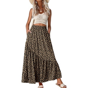 image:imageGRECERELLE Womens Maxi Skirt High Waist Tiered ALine with PocketsLd Dark Khaki