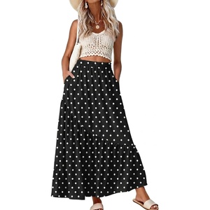 image:imageGRECERELLE Womens Maxi Skirt High Waist Tiered ALine with PocketsPd White Black