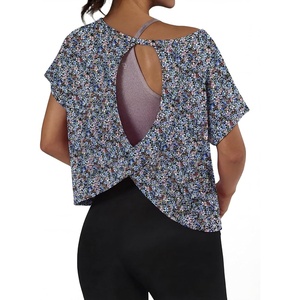 image:imageGRECERELLE Womens Open Back Workout Tops Backless Athletic Shirts Casual Crop Running Tee Y2k YogaBlack Anemone