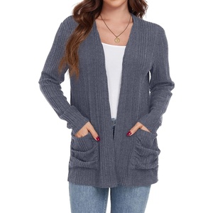 image:imageGRECERELLE Womens Open Front Lightweight Cardigan Fall Sweaters OutwearDark Gray