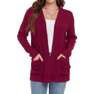 image:imageGRECERELLE Womens Open Front Lightweight Cardigan Fall Sweaters OutwearWine Red