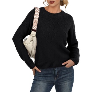 image:imageGRECERELLE Womens Pullover Sweater Chunky Crew Neck Long Sleeve Losse Casual Knit Tops Blouse S2XLBlack