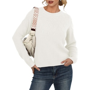 image:imageGRECERELLE Womens Pullover Sweater Chunky Crew Neck Long Sleeve Losse Casual Knit Tops Blouse S2XLWhite