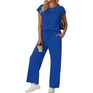 image:imageGRECERELLE Womens Summer 2 Piece Outfits Wide Leg Pants Lounge SetRoyal Blue