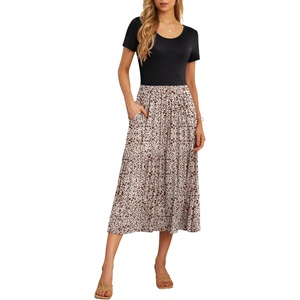 image:imageGRECERELLE Womens Summer Casual Short Sleeve Crewneck Tiered Flowy Maxi Long Dress with Pockets S2XLFloret Coffee