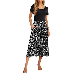 image:imageGRECERELLE Womens Summer Casual Short Sleeve Crewneck Tiered Flowy Maxi Long Dress with Pockets S2XLLeopard Print Black
