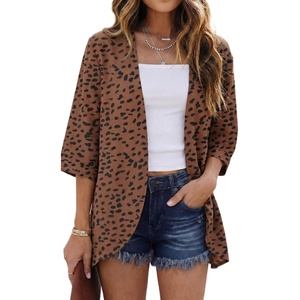 image:imageGRECERELLE Womens Summer Lightweight 34 Sleeve Cardigan Open Front Casual Loose Kimono Cover Ups with PocketsLd Coffee