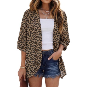 image:imageGRECERELLE Womens Summer Lightweight 34 Sleeve Cardigan Open Front Casual Loose Kimono Cover Ups with PocketsLd Dark Khaki