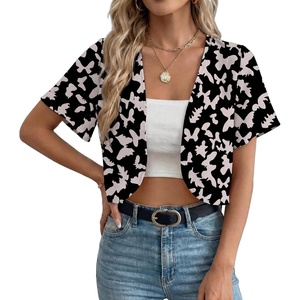 image:imageGRECERELLE Womens Summer Lightweight Cropped Cardigan ShrugBlack Butterfly