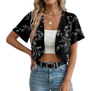 image:imageGRECERELLE Womens Summer Lightweight Cropped Cardigan ShrugBlack White Carving