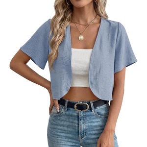 image:imageGRECERELLE Womens Summer Lightweight Cropped Cardigan ShrugHaze Blue
