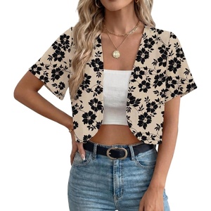 image:imageGRECERELLE Womens Summer Lightweight Cropped Cardigan ShrugKhaki Black Flower