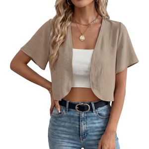 image:imageGRECERELLE Womens Summer Lightweight Cropped Cardigan ShrugLight Khaki