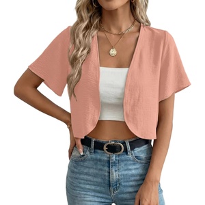 image:imageGRECERELLE Womens Summer Lightweight Cropped Cardigan ShrugPink