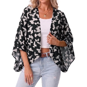 image:imageGRECERELLE Womens Summer Lightweight Cropped CardiganBlack Butterfly