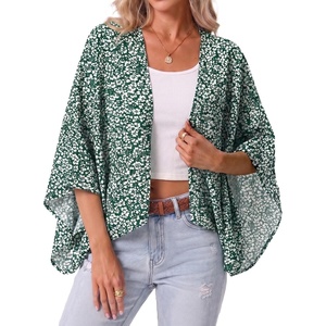 image:imageGRECERELLE Womens Summer Lightweight Cropped CardiganGreen White Flower