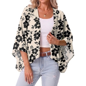 image:imageGRECERELLE Womens Summer Lightweight Cropped CardiganKhaki Black Flower