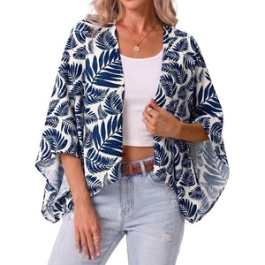 image:imageGRECERELLE Womens Summer Lightweight Cropped CardiganWhite Palm Leaf