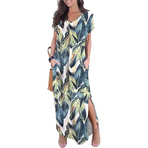 image:imageGRECERELLE Womens Summer Maxi Dress Casual Loose V Neck Short Sleeve Side Split Long Dresses with Functional PocketsWhite Monotherapy