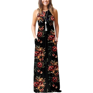 image:imageGRECERELLE Womens Summer Sleeveless Casual Long Tank Maxi Dress with Pockets XS3XLBrown Flower Black