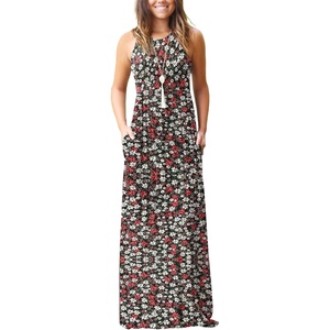 image:imageGRECERELLE Womens Summer Sleeveless Casual Long Tank Maxi Dress with Pockets XS3XLFloral Black Daffodil