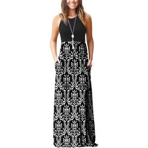 image:imageGRECERELLE Womens Summer Sleeveless Casual Long Tank Maxi Dress with Pockets XS3XLFloral Black White