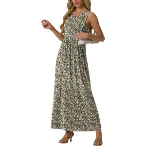 image:imageGRECERELLE Womens Summer Sleeveless Casual Long Tank Maxi Dress with Pockets XS3XLFloral Black Yellow
