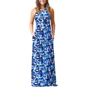 image:imageGRECERELLE Womens Summer Sleeveless Casual Long Tank Maxi Dress with Pockets XS3XLFloral Blue Ink White