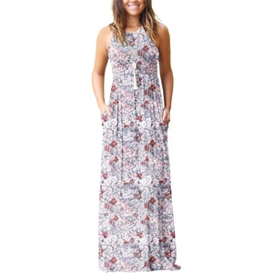image:imageGRECERELLE Womens Summer Sleeveless Casual Long Tank Maxi Dress with Pockets XS3XLFloral Gray Azalea