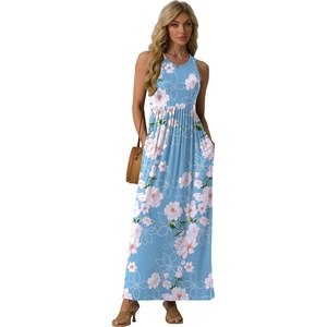 image:imageGRECERELLE Womens Summer Sleeveless Casual Long Tank Maxi Dress with Pockets XS3XLFloral Light Blue
