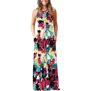 image:imageGRECERELLE Womens Summer Sleeveless Casual Long Tank Maxi Dress with Pockets XS3XLFloral White Ink Red