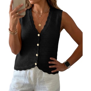 image:imageGRECERELLE Womens Summer Sleeveless V Neck Sweater Vest Knit Tank TopAblack
