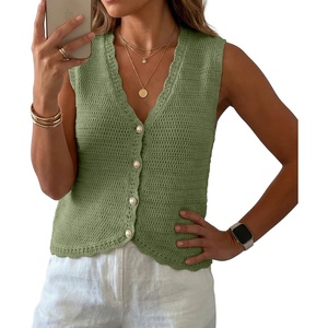 image:imageGRECERELLE Womens Summer Sleeveless V Neck Sweater Vest Knit Tank TopArmy Green