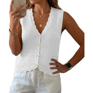 image:imageGRECERELLE Womens Summer Sleeveless V Neck Sweater Vest Knit Tank TopAwhite