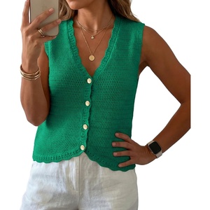 image:imageGRECERELLE Womens Summer Sleeveless V Neck Sweater Vest Knit Tank TopBright Green