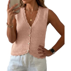 image:imageGRECERELLE Womens Summer Sleeveless V Neck Sweater Vest Knit Tank TopCoral Pink